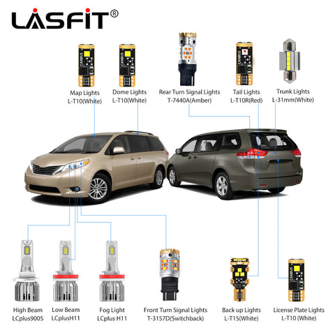 2011 2014 Toyota Sienna Led Bulbs H11 9005 Exterior Interior Bulb Plug