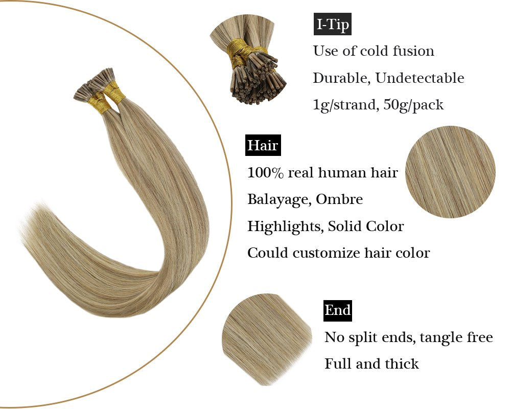 Keratin I Tip Highlights Blonde Human Hair Extensions