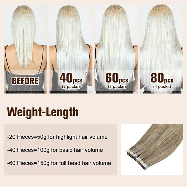 100% remy hair tape in extensions weight-length
