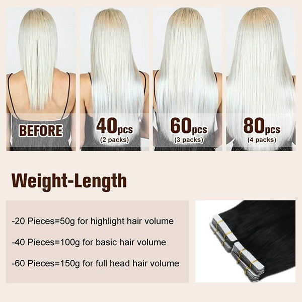Jet Black Tape in Remy Human Hair Extensions