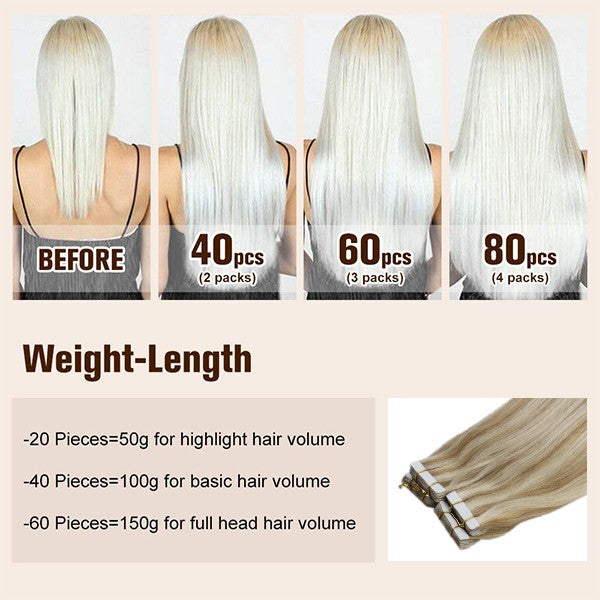 Highlighted Tape in Blonde Mixede Caramel Blonde Human Hair Extensions