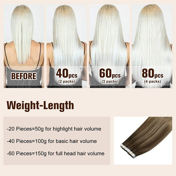 100% remy hair tape in extensions weight-length