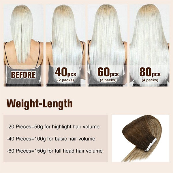 100% remy hair tape in extensions weight-length