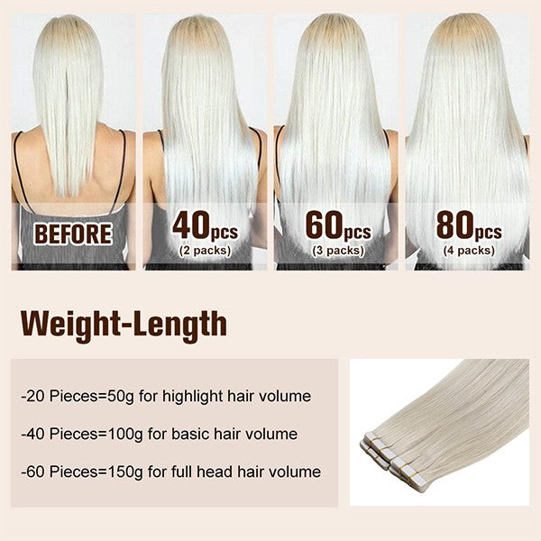 100% remy hair tape in extensions weight-length