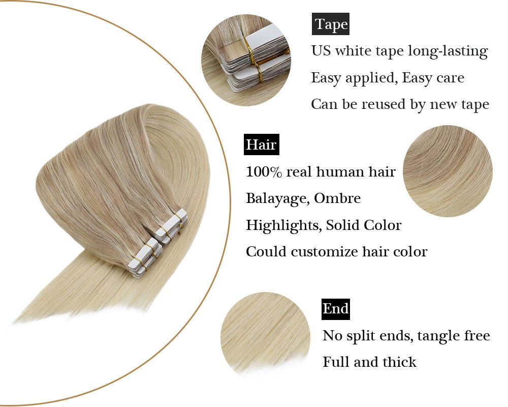 Balayage Blonde and Brown Remy Tape in Hair Extensions Nordic