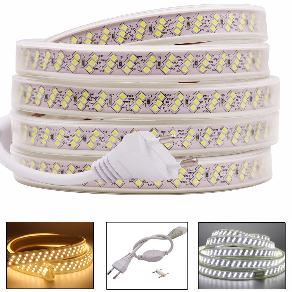 Before you order it, please look at the description , thank you Kindly note: 1) when you buy " 15m" or "20m " or "50m " or "100m" of led strip, we will ship them to you via DHL/UPS/EMS or other express shipping, If there are any duty or Vat in your local Customs, please pay them, thank you. 2) " 10pcs Clips only" only include 10pcs plastic clips , not included led strip; 3) All led strip come with 1pc power plug and some pieces of plastic clips (each meter led strip with 1pcs clip), if you need extra power plug and clips, please buy "1pc power plug only" and "10pcs clips only" Features: 1) Crystal Clear PVC Tubing for Durable Use and Brighter 2) Cuttable Every 50CM (approximately 20 inches)(At Marked Intervals) 3) Maximum extension length: 164ft/100M/Roll 4) Easily to Bend into Any Shape 5) Energy-Saving and Longer-life 6) High Flexibility, Temperature Sustainability, and UV Resistance Specifications: 1) LED Type: Three Row SMD 2835 led strip Dimmable (New Materials) 2) LED Quantity: 276 LEDs Per Meter 3) Color: Cold White / Warm White 4) Working Input Voltage: 220V - 240V 5) Super brightness 6) Grade of Waterproof: IP67 7) Working Temperature: -20 to 50 8) W20mm X T7mm , PCB size: 15mm 9) Certification: CE & RoHS 10) Great for home decoration Package include: According to the items you buy