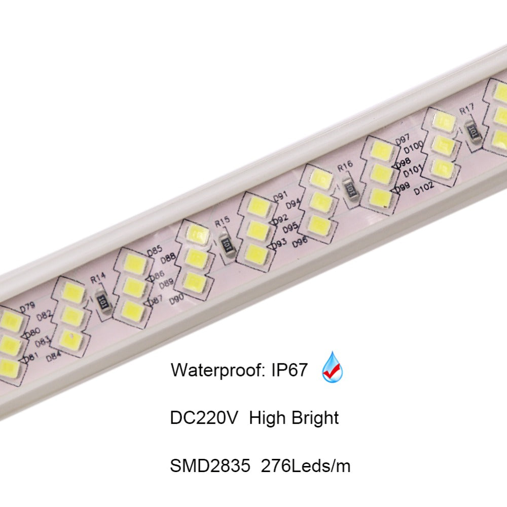 Before you order it, please look at the description , thank you Kindly note: 1) when you buy " 15m" or "20m " or "50m " or "100m" of led strip, we will ship them to you via DHL/UPS/EMS or other express shipping, If there are any duty or Vat in your local Customs, please pay them, thank you. 2) " 10pcs Clips only" only include 10pcs plastic clips , not included led strip; 3) All led strip come with 1pc power plug and some pieces of plastic clips (each meter led strip with 1pcs clip), if you need extra power plug and clips, please buy "1pc power plug only" and "10pcs clips only" Features: 1) Crystal Clear PVC Tubing for Durable Use and Brighter 2) Cuttable Every 50CM (approximately 20 inches)(At Marked Intervals) 3) Maximum extension length: 164ft/100M/Roll 4) Easily to Bend into Any Shape 5) Energy-Saving and Longer-life 6) High Flexibility, Temperature Sustainability, and UV Resistance Specifications: 1) LED Type: Three Row SMD 2835 led strip Dimmable (New Materials) 2) LED Quantity: 276 LEDs Per Meter 3) Color: Cold White / Warm White 4) Working Input Voltage: 220V - 240V 5) Super brightness 6) Grade of Waterproof: IP67 7) Working Temperature: -20 to 50 8) W20mm X T7mm , PCB size: 15mm 9) Certification: CE & RoHS 10) Great for home decoration Package include: According to the items you buy
