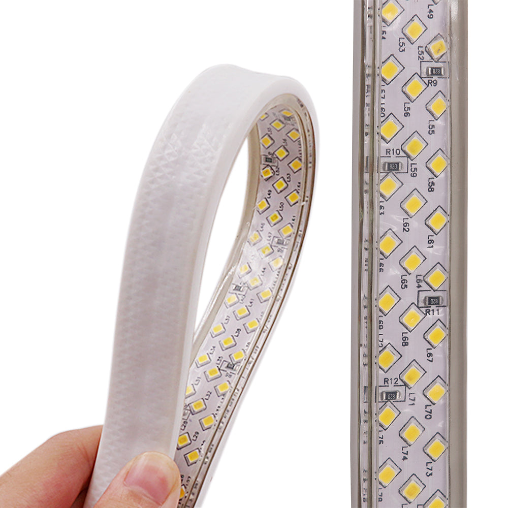 Before you order it, please look at the description , thank you Kindly note: 1) when you buy " 15m" or "20m " or "50m " or "100m" of led strip, we will ship them to you via DHL/UPS/EMS or other express shipping, If there are any duty or Vat in your local Customs, please pay them, thank you. 2) " 10pcs Clips only" only include 10pcs plastic clips , not included led strip; 3) All led strip come with 1pc power plug and some pieces of plastic clips (each meter led strip with 1pcs clip), if you need extra power plug and clips, please buy "1pc power plug only" and "10pcs clips only" Features: 1) Crystal Clear PVC Tubing for Durable Use and Brighter 2) Cuttable Every 50CM (approximately 20 inches)(At Marked Intervals) 3) Maximum extension length: 164ft/100M/Roll 4) Easily to Bend into Any Shape 5) Energy-Saving and Longer-life 6) High Flexibility, Temperature Sustainability, and UV Resistance Specifications: 1) LED Type: Three Row SMD 2835 led strip Dimmable (New Materials) 2) LED Quantity: 276 LEDs Per Meter 3) Color: Cold White / Warm White 4) Working Input Voltage: 220V - 240V 5) Super brightness 6) Grade of Waterproof: IP67 7) Working Temperature: -20 to 50 8) W20mm X T7mm , PCB size: 15mm 9) Certification: CE & RoHS 10) Great for home decoration Package include: According to the items you buy