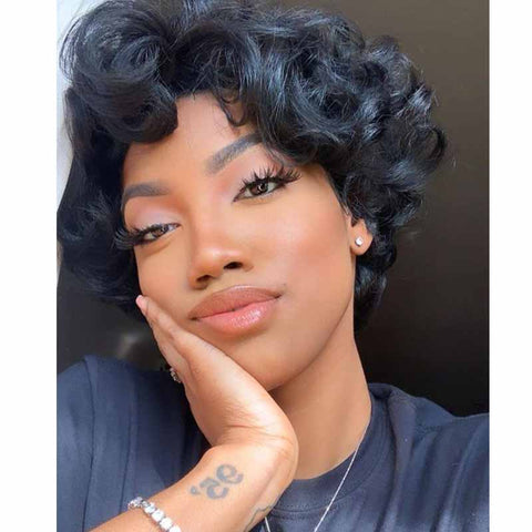 black curly pixie cut human hair for black women