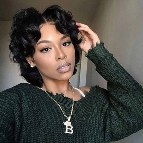 short curly pixie cut lace wig for black women