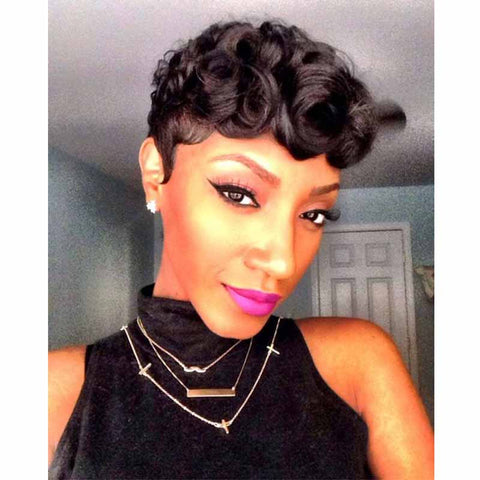 short curly pixie cut human hair for black women