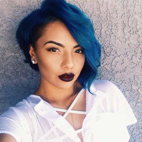 short blue pixie cut for black women