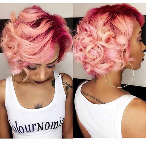 pink pixie cut wave hair for black women