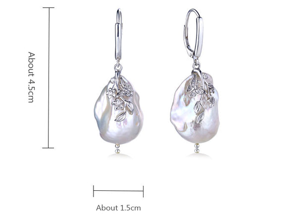 Natural Engraved Baroque Pearl Drop Earrings