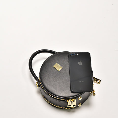 circle Leather handbag round leather purse leather round bag