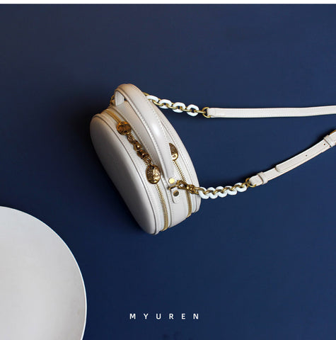 circle leather handbag round leather purse leather round bag