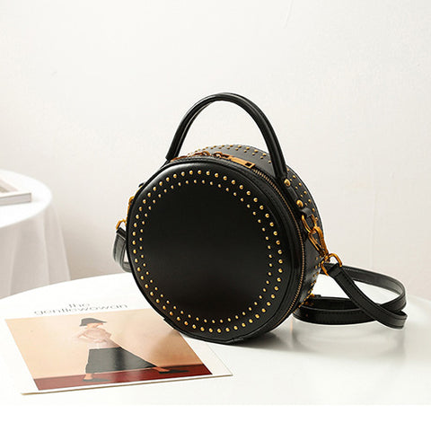 circle leather handbag round leather purse leather round bag