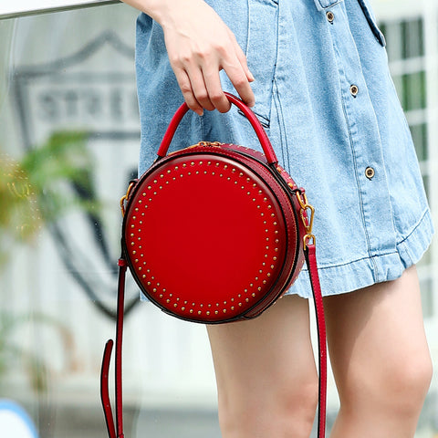 circle leather handbag round leather purse leather round bag