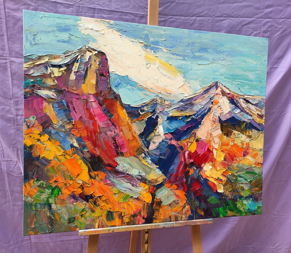 Abstract Landscape Art, Canvas Wall Art, Custom Landscape Oil Painting, Mountain Landscape Painting